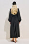 Draped Waist Adjustable Balloon Sleeve Dress Black - 8
