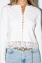 Ecru Buttoned Knitwear Blouse with Lace Detail at the Hem - 3