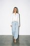 Ecru Buttoned Knitwear Blouse with Lace Detail at the Hem