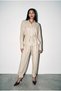 Beige Pleated Relaxed Fit Pants with Waist Belt