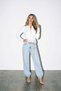 Ecru Buttoned Knitwear Blouse with Lace Detail at the Hem - 2