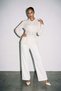 Cream-Colored Long-Sleeved Shirt with Lace Detail at the Waist - 2