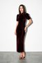 Burgundy Velvet Button Detailed Short Sleeve Long Dress