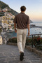 Men's Trendy Polo Collar Oversize Brown Linen Shirt - 6