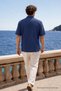 Men's Premium Comfort Polo Collar Navy Blue Linen Shirt - 6
