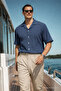 Men's Casual Oversized Navy Blue Linen Stylish Shirt - 3