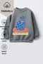 Girl's 3 Thread Fabric Cotton Blue Cat Printed Sweatshirt - 2