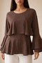 Bitter-Brown Sleeve and Lightweight Ruffle Detail Striped Blouse - 3