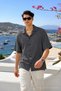 Men's Summer Short Sleeve Black Linen Shirt - 3