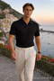 Men's Basic 100% Cotton Black Polo Neck T-Shirt - 3