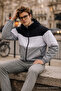 Men's Colorful Trendy Gray Zippered Raincoat - 4