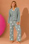 Waffle Knitted Long Sleeve Buttoned Women's Pajama Set - 2