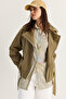 Women's Khaki Asymmetrical Zippered Belted Lined Short Trench Coat 2086 60286505 - 2