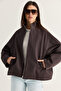 Women's Bitter Coffee Oversize Stand Collar Zippered Raglan Sleeve A-Line Short Trench Coat 2100 60286511