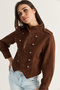 Women's Bitter Coffee Mao Collar Decorative Buttoned Slim Fit Denim Napoleon Jacket 2955 60286503 - 5