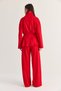 Women's Red Modal High Neck Belted Long Cardigan Palazzo Trousers Suit 4209 60286514 - 7