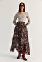 Women's Bitter Coffee Floral Patterned Asymmetrical Cut Lined Long Chiffon Skirt De261125 60286498 - 3