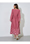 Pink Embroidered Long Bell Sleeves Smock Maxi Dress - 5