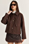 Women's Bitter Coffee Wide Pointed Collar Cover Pocket Plaid Lined Short Trench Coat 5570 60286506 - 7