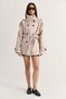 Women's Beige Epaulettes, High Collar, Belted, Pocket Detailed, Lined, Medium Length Trench Coat 2835 60286509 - 2