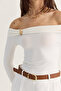 Women's White Madonna Collar Modal Blouse with Gold Accessories 419-4 60286497 - 7