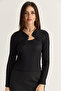 Women's Black Gold Accessory Double Breasted Collar Low-Cut Detailed Knitted Blouse 401-4 60286496 - 3