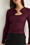 Women's Plum Gold Accessory Double Breasted Collar Low-Cut Detailed Knitted Blouse 401-4 60286496 - 6