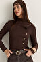 Women's Bitter Coffee Asymmetrical Stand Collar Button Detailed Knitted Blouse 575 60286492 - 3