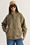 Women's Khaki Oversize Stand Collar Zippered Elastic Waist Lined Short Trench Coat 2820 60286510 - 7