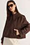 Women's Bitter Coffee Wide Collar Pocket Detailed Lined Buttoned Short Trench Coat 5020 60286504 - 6