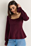 Women's Plum Square Collar Gathered Sleeve Detailed Blouse Modal 588 60286493 - 4