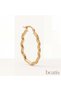 Gold Color Wavy Bead Textured Oval Large Hoop Earrings - 6