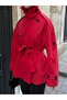 Half-Cape Buttoned Belted Trench Coat - 5