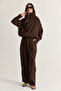 Women's Coffee Color Accessory Detailed Zippered High Collar Lined Jacket Palazzo Trousers Set 2826 60286501 - 3