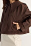 Women's Bitter Coffee Wide Collar Pocket Detailed Lined Buttoned Short Trench Coat 5020 60286504 - 7