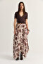 Women's Burgundy Floral Patterned Asymmetrical Cut Lined Long Chiffon Skirt De261125 60286498 - 2