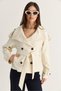 Women's Beige Striped High Collar Epaulet Belted Seasonal Short Trench Coat 2155 60286512 - 3