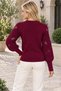 Women's Crew Neck Long Sleeve Balloon Sleeve Openwork Cuff Ribbed Knit Detailed Stylish Elegant Trendy Casual Burgundy Knitwear Sweater - 3