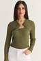 Women's Green Gold Accessory Double Breasted Collar Low-Cut Detailed Knitted Blouse 401-4 60286496 - 2
