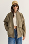 Women's Khaki Oversize Stand Collar Zippered Elastic Waist Lined Short Trench Coat 2820 60286510 - 2