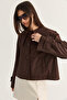 Women's Bitter Coffee Wide Collar Pocket Detailed Lined Buttoned Short Trench Coat 5020 60286504 - 5