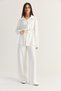 Women's White Modal Stand Collar Belted Long Cardigan Palazzo Trousers Suit 4209 60286514 - 5