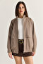 Women's Mink Oversize Stand Collar Zippered Elastic Waist Lined Short Trench Coat 2820 60286510 - 2