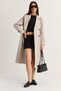 Women's Beige Epaulette Detailed Double Breasted Collar Belted Lined Long Trench Coat 1630 60286508