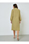 Khaki Solid Puff Sleeves Relaxed Fit Shirt Midi Dress - 5