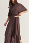Women's Coffee Degaje Collar Blouse Asymmetrical Layered Skirt Set Dt261024 60286516 - 7