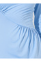 Blue Solid Asymmetric Neck Ruched Details Maxi Dress - 4