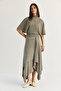 Women's Khaki Degaje Collar Blouse Asymmetrical Layered Skirt Set Dt261024 60286516 - 4