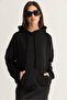 Women's Black Wing Detailed Stone Embroidered Hooded Sweatshirt with Kangaroo Pocket 4197 60286519 - 6