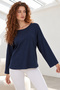 Women's Navy Blue Crew Neck Oversize Long Sleeve Basic T-Shirt Arm-27K001017